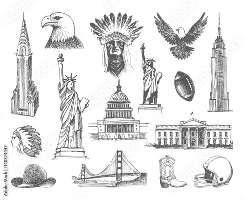 Sketches of symbols of the USA