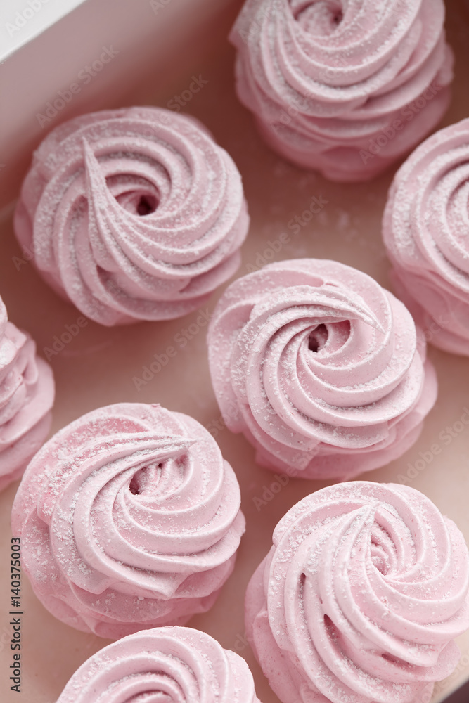 Pink homemade zephyr or marshmallow in the box Pink homemade zephyr or marshmallow in the box