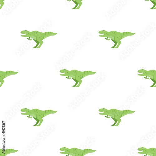 Vector flat style seamless pattern with green dinosaur t-rex.