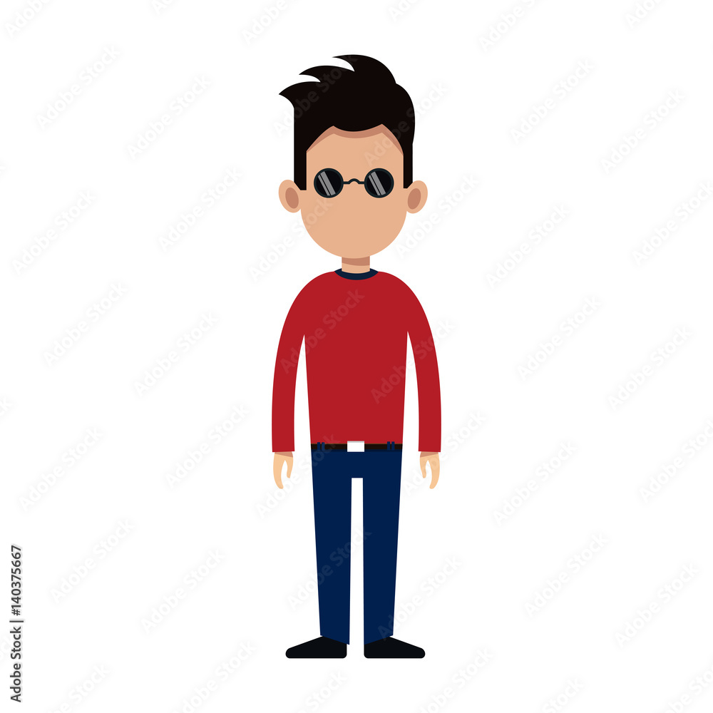 man wearing sunglasses cartoon icon over white background. colorful design. vector illustration