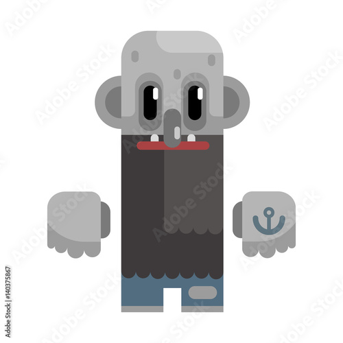 Bold Tramp With Long Beard And Grey Skin, Revolting Homeless Person, Dreg Of Society, Pixelated Simplified Male Vagabond Character