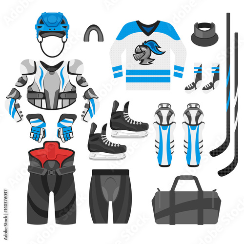 Vector flat style set of hockey player