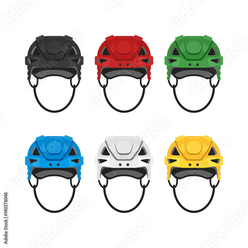 Vector flat style set of hockey helmet. Icon for web.