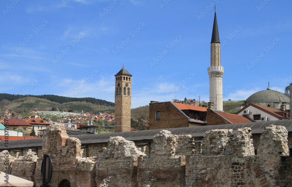 Sarajevo, Clock tower and Ghazi Husrev Beg's mosque