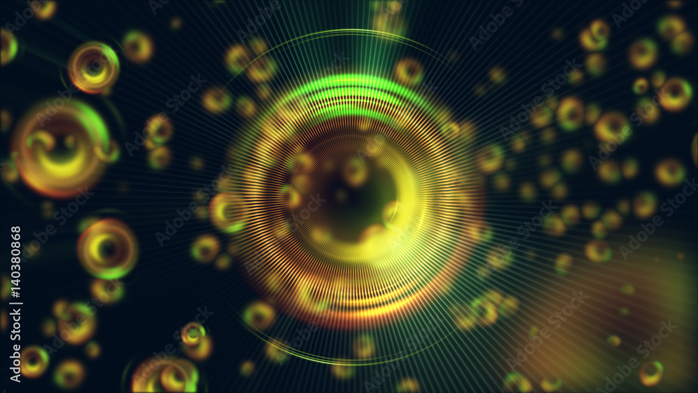 Obraz premium Abstract neon background. Shine swirling. Glowing spiral cover. .Bubbles elegant. Halo around. Power sparks data particle..Space tunnel. Glossy jellyfish. LED color ellipse. Glint glitter beam tech
