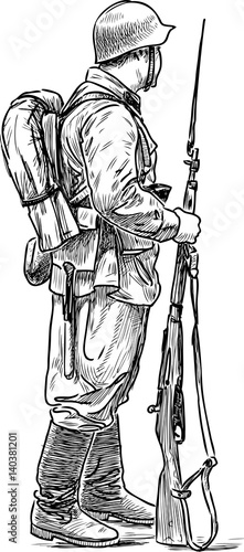A man in the form of a soldier of the Second World War