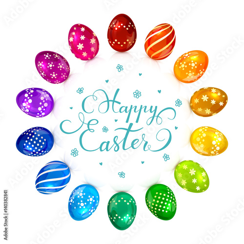 Fototapeta Naklejka Na Ścianę i Meble -  Circle of multicolored decorative Easter eggs