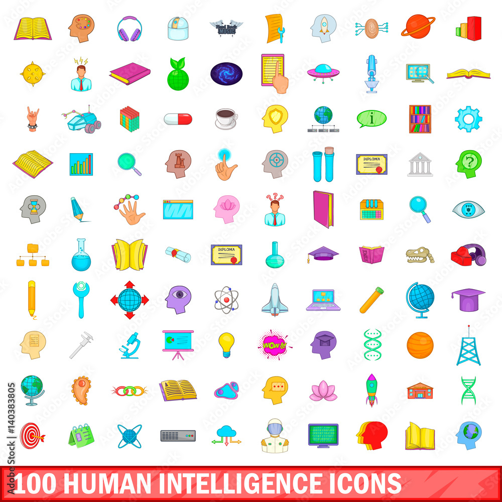 100 human intelligence icons set, cartoon style 100 human intelligence icons set, cartoon style