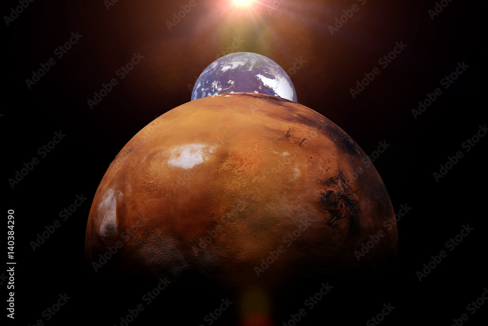 Naklejka premium Mars, Earth and the Sun