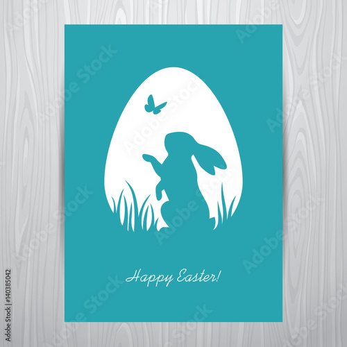Standing rabbit silhouette in a white egg shaped frame