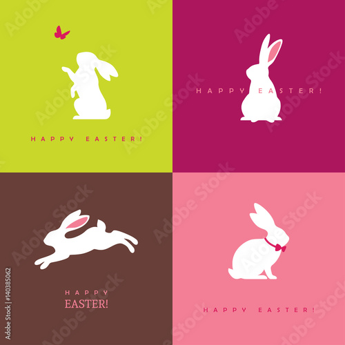 Obraz na plátně Four white bunny silhouettes