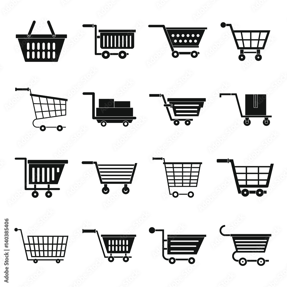 Shopping cart icons set, simple style Shopping cart icons set, simple style