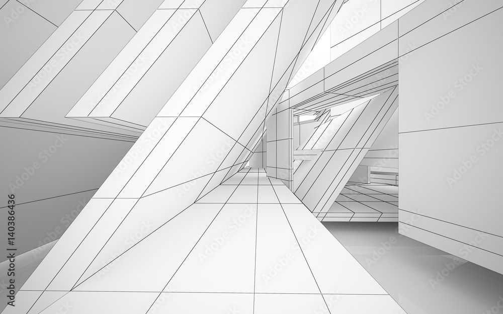 Abstract concrete parametric interior with neon lighting. 3D illustration and rendering. Abstract concrete parametric interior with neon lighting. 3D illustration and rendering.