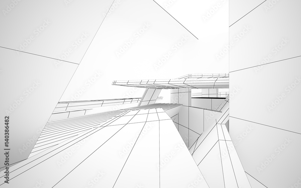 Fototapeta premium Abstract white parametric interior with window. 3D illustration and rendering.