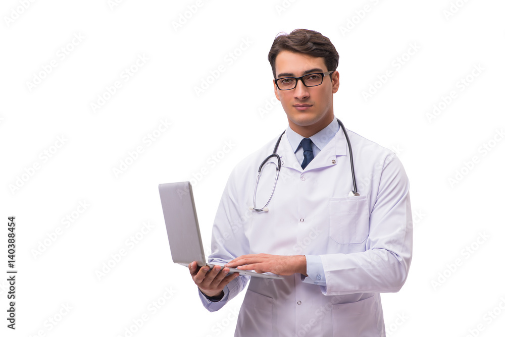 Doctor with laptop isolated on white background Doctor with laptop isolated on white background