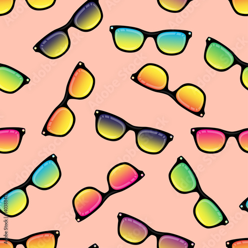 Seamless background from sunglasses with colored glasses. Pattern