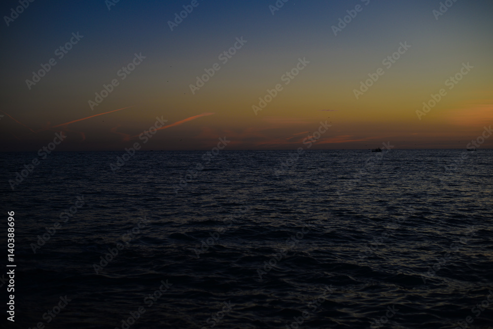 Natural background of open sea water surface at the dawn time