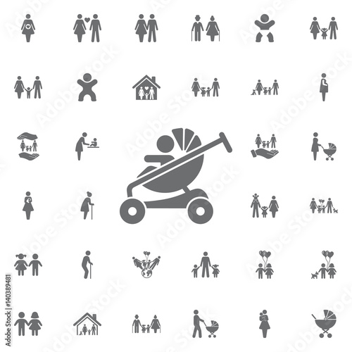 Baby carriage icon. Set of family icons