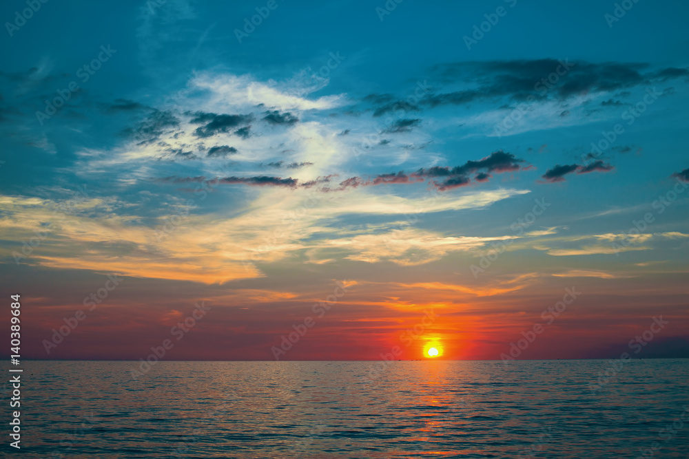 Panorama of beautiful sunset on the Sea.