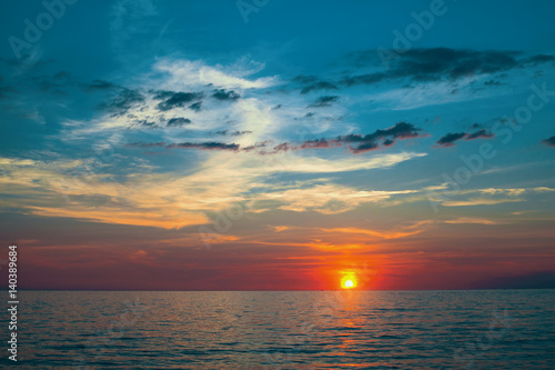 Panorama of beautiful sunset on the Sea.