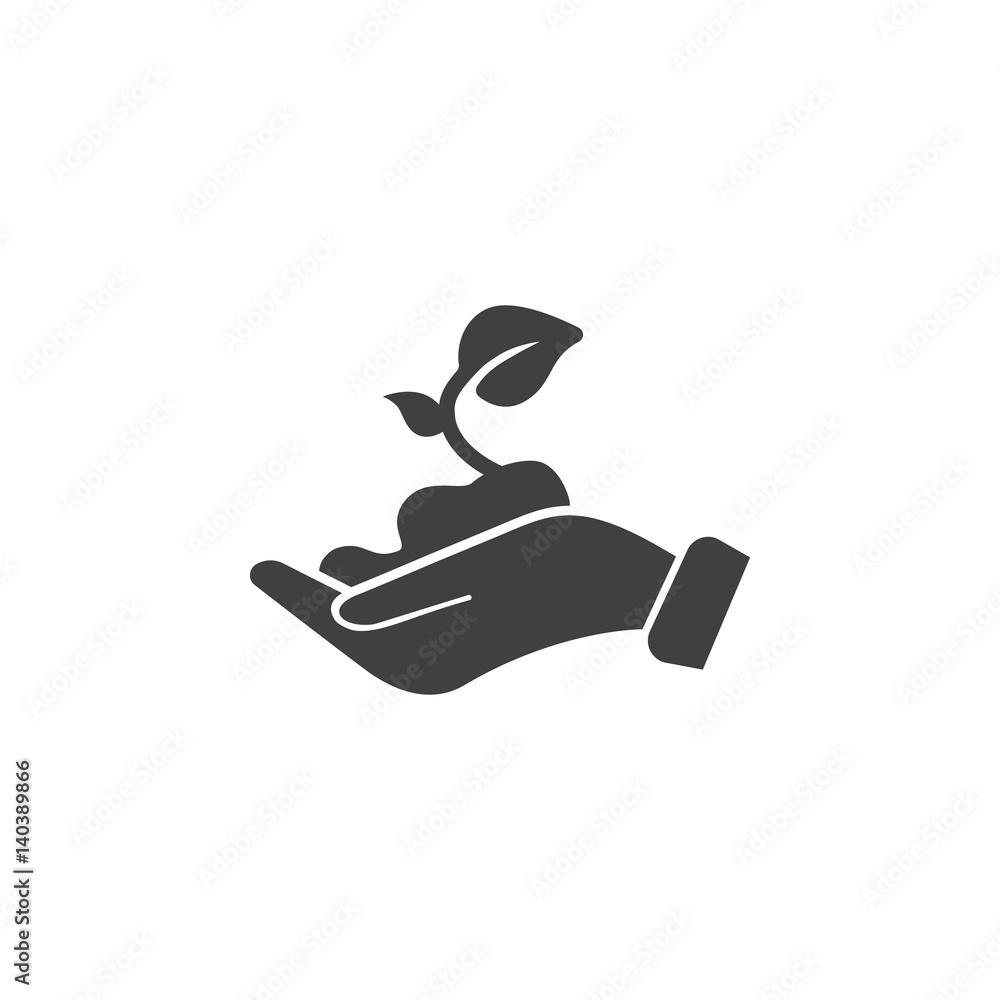 leaf on the hand icon on the white background leaf on the hand icon on the white background
