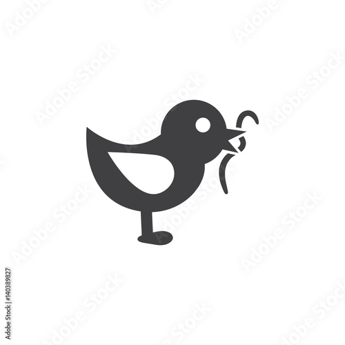 bird eating worm icon on the white background