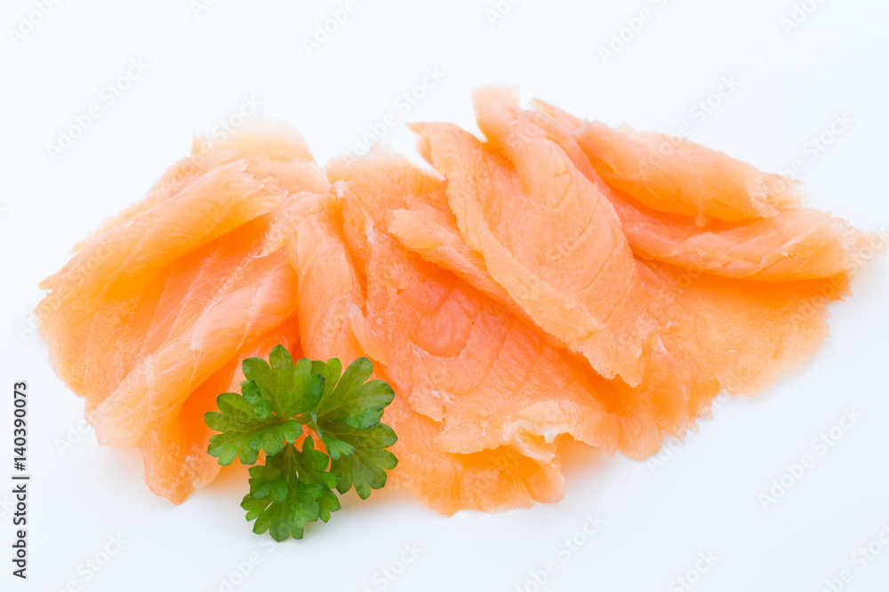 Fresh salmon fillet on isolated white.