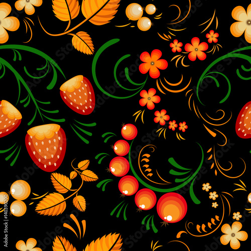 Seamless pattern russian style khokhloma traditional ornament