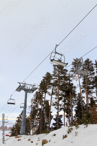 Ski Lift and Skier, Ski Resort Winter Season