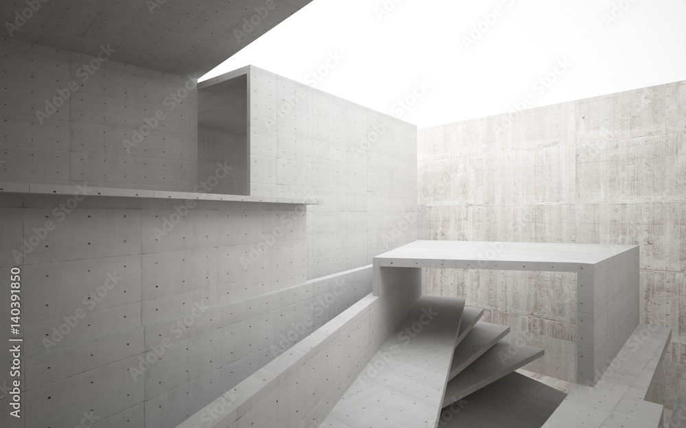 Obraz premium Abstract white and concrete parametric interior with window. 3D illustration and rendering.