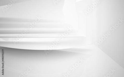 Abstract white and black interior multilevel public space with window. 3D illustration and rendering.