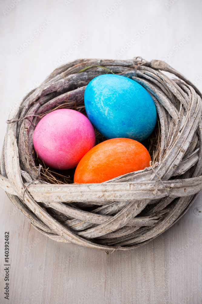 Easter eggs in the nest. Spring discount card. Easter eggs in the nest. Spring discount card.