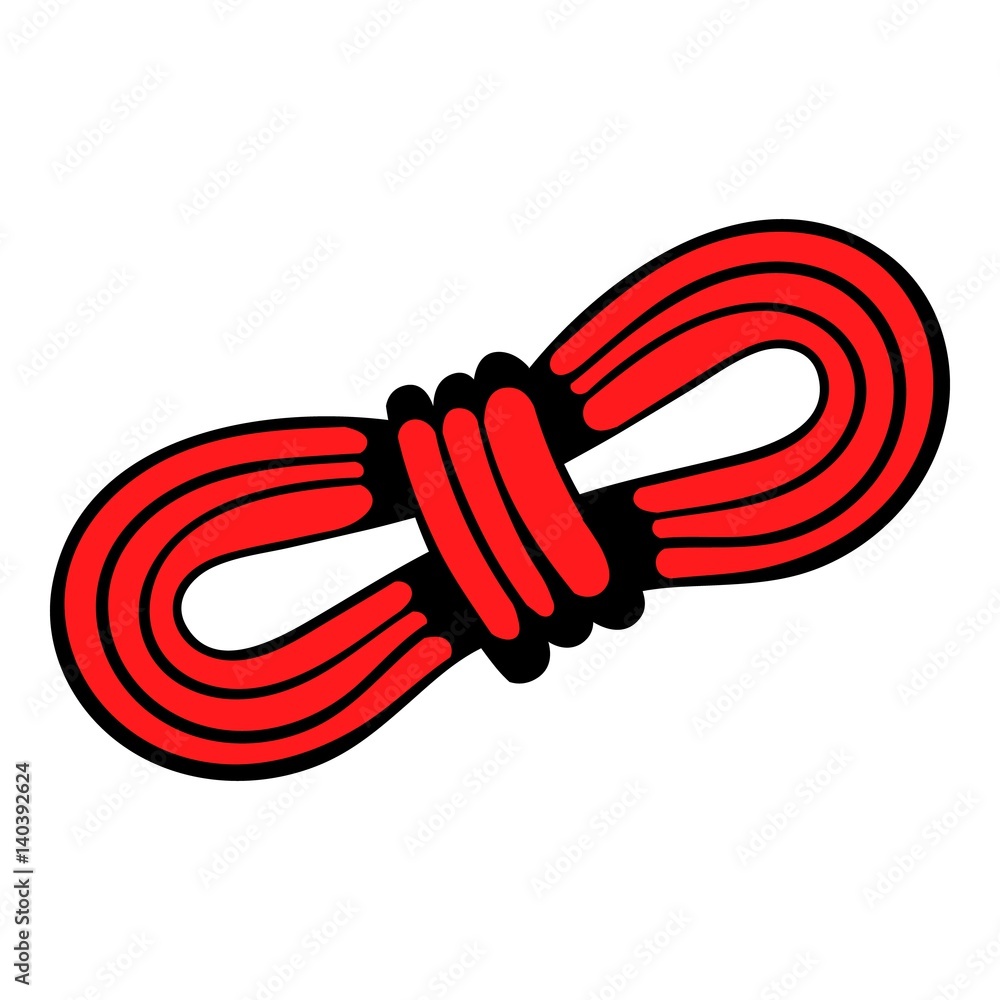 Red rope and carabiners icon, in icon cartoon Red rope and carabiners icon, in icon cartoon
