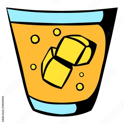 Glass of whiskey and ice icon, icon cartoon