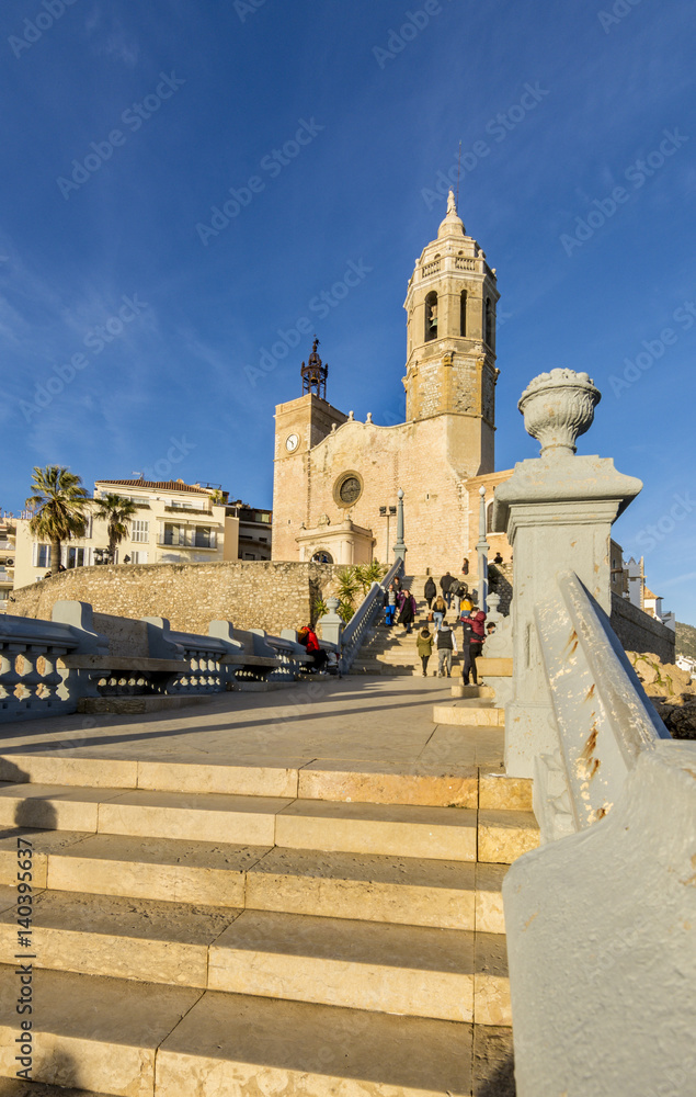 View of Iglesia de Sant Bartomeu i Santa Tecla. Sitges, Spain
