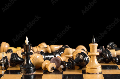 A draw, a stalemate in chess, the two kings met after the war. Isolated on a black background