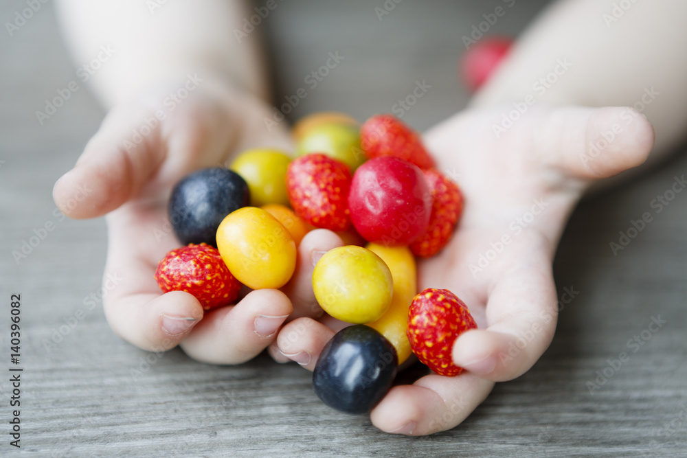 fruits in little child hands - kid
