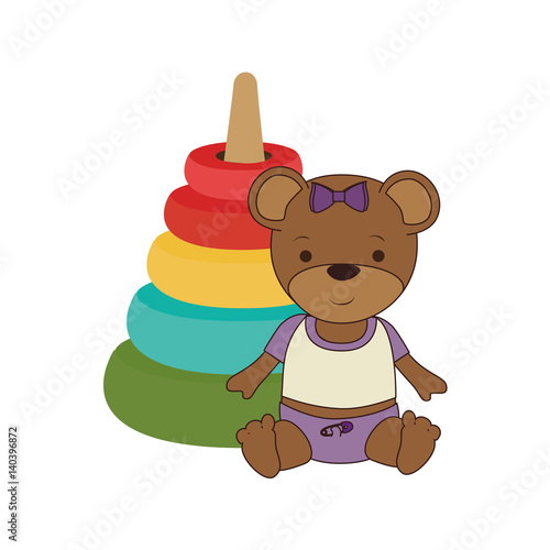 cute plush doll with rings pile icon vector illustration design