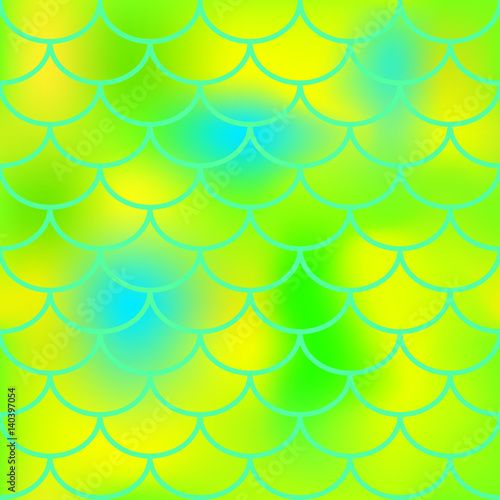 Yellow green fish skin vector pattern for background. Bright fish scale seamless pattern.