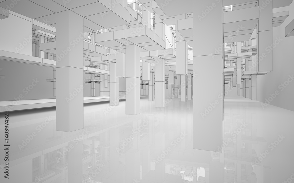 Abstract white and black parametric interior with window. 3D illustration and rendering. Abstract white and black parametric interior with window. 3D illustration and rendering.