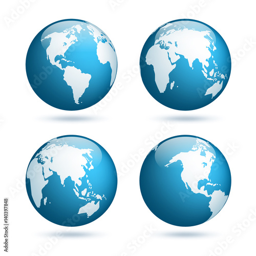 Earth globe. World map set. Planet with continents.Africa Asia, Australia, Europe, North America and South America.