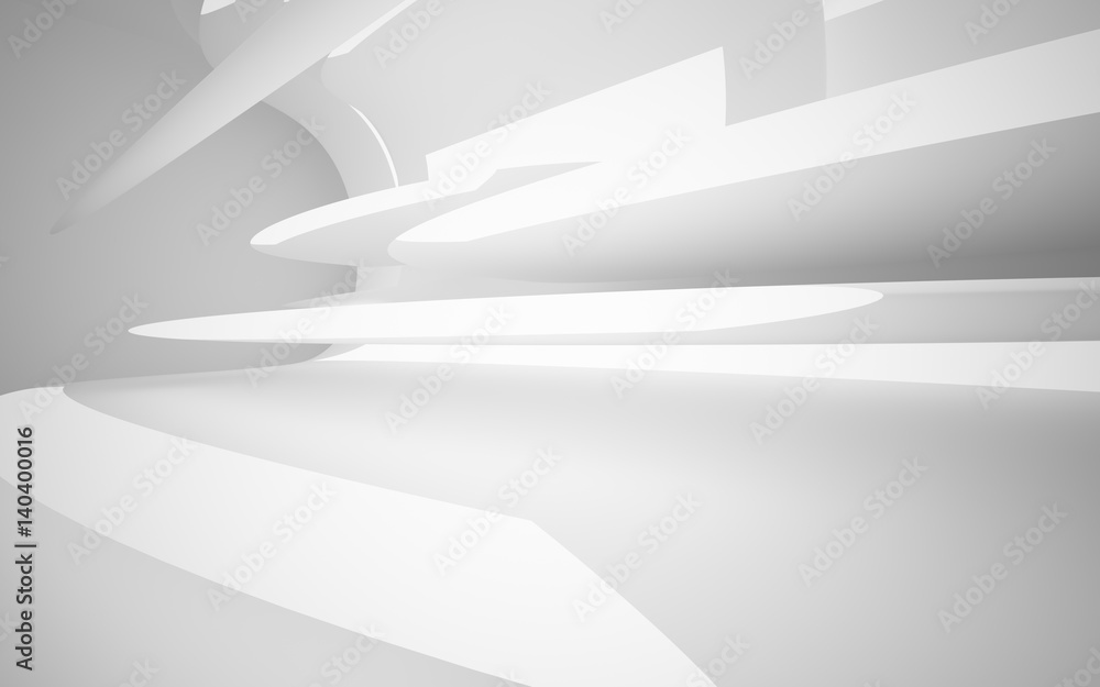 Abstract smooth white interior of the future. Night view from the backlight. Architectural background. 3D illustration and rendering 