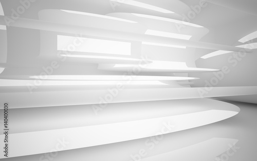 Abstract smooth white interior of the future. Night view from the backlight. Architectural background. 3D illustration and rendering 