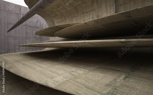 Empty dark abstract brown concrete smooth interior with beige sculpture. Architectural background. 3D illustration and rendering