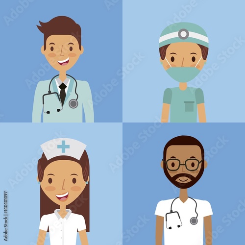 professional medical people over blue background. colorful design. vector illustration