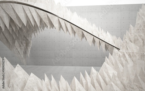 Empty abstract concrete room interior. Architectural background consisting of a pyramids. 3D illustration and rendering