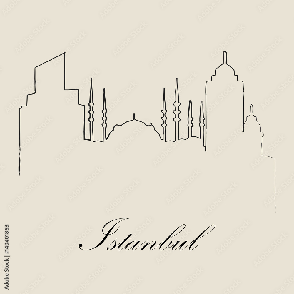 Obraz premium Calligraphic Skyline of Istanbul - Vector Illustration 