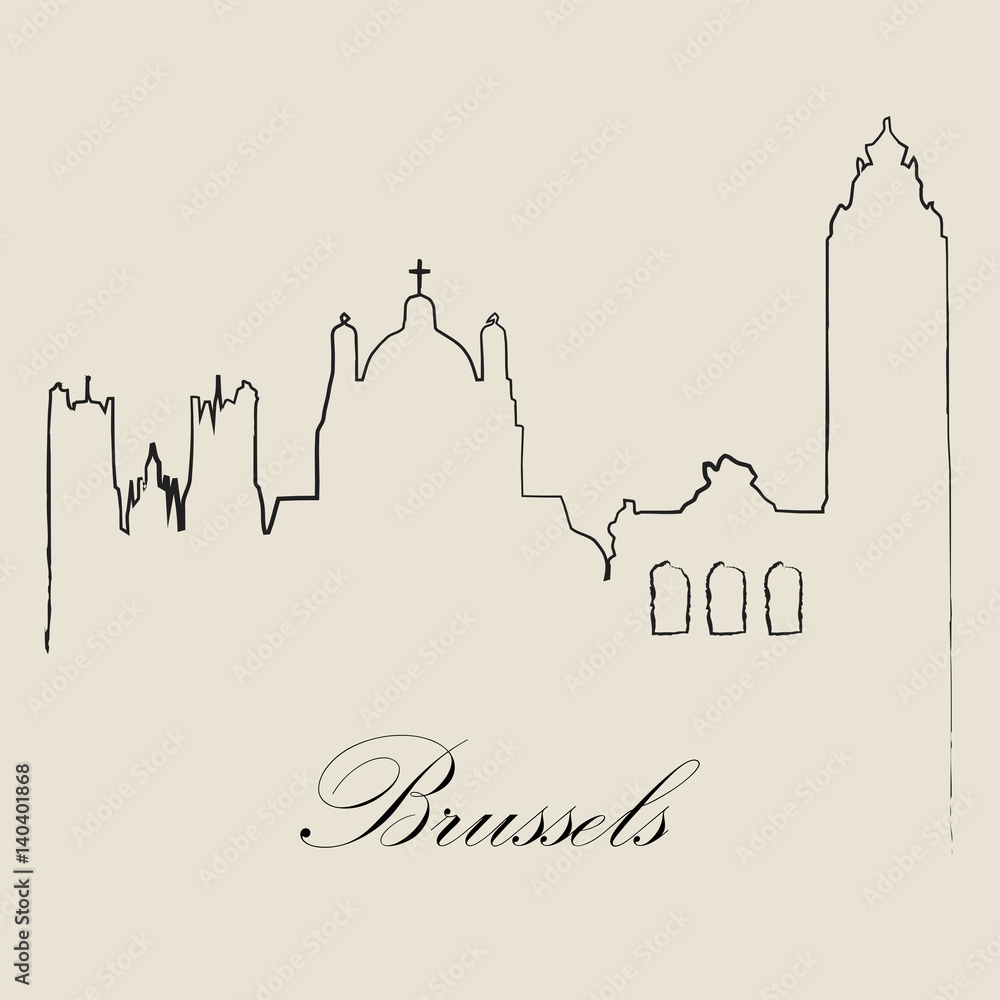 Fototapeta premium Calligraphic Skyline of Brussels - Vector Illustration