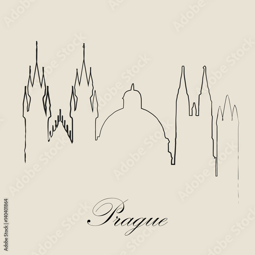 Calligraphic Skyline  of  Prague   - Vector Illustration