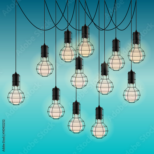 Old Loft Pendant Lightbulbs - Vector Illustration